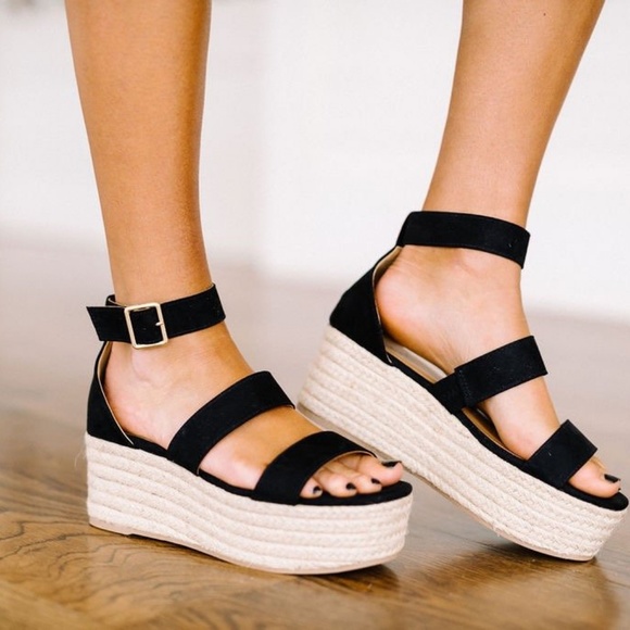 Last Size 5.5🖤Black Open Toe Side Bucke Espadrill - Picture 5 of 5